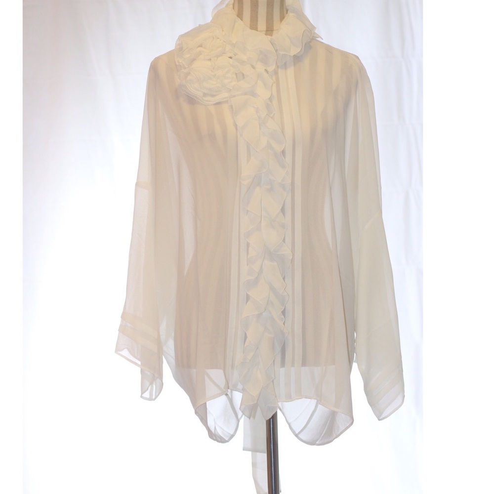 **SOLD*VINTAGE Spiegel  RUFFLES SHEER WHITE Blouse - Picture 3 of 8